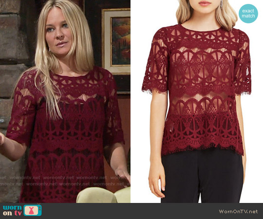 Bcbgeneration Lace Tunic in Wine Red worn by Sharon Newman (Sharon Case) on The Young and the Restless