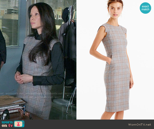 J.Crew Cap-Sleeve Dress in Glen Plaid worn by Joan Watson (Lucy Liu) on Elementary