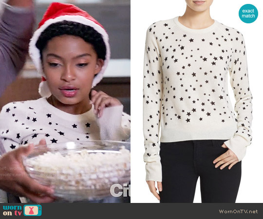 Kate Moss for Equipment Ryder Star Print Cashmere Sweater worn by Zoey Johnson (Yara Shahidi) on Black-ish