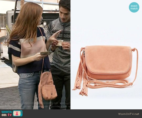 Kimchi Blue at Urban Outfitters Suede Tassel Crossbody Bag worn by Lydia Martin (Holland Roden) on Teen Wolf