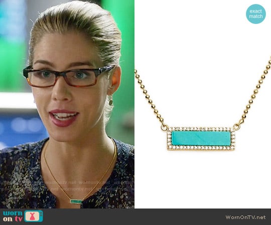 Melanie Auld Bar Pendant Necklace in Gold / Turquoise worn by Felicity Smoak (Emily Bett Rickards) on Arrow