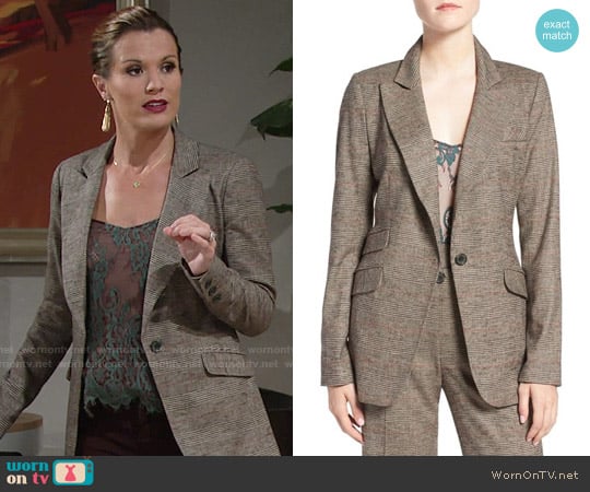 Olivia Palermo + Chelsea28 Glen Plaid Blazer worn by Chelsea Lawson (Melissa Claire Egan) on The Young and the Restless