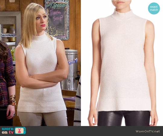 Saks Fifth Avenue Collection Cashmere Mock Neck Top worn by Caroline Channing (Beth Behrs) on 2 Broke Girls