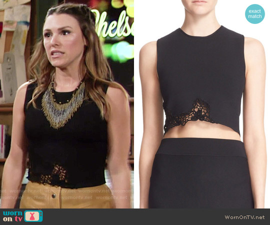 A.L.C. Shauna Crochet Trim Knit Crop Top worn by Chloe Mitchell (Elizabeth Hendrickson) on The Young and the Restless