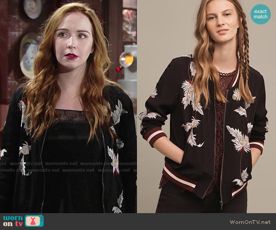 Embroidered Solstice Bomber from Anthropologie worn by Mariah Copeland (Camryn Grimes) on The Young and the Restless