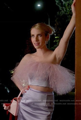 Chanel’s cropped strapless top with pink ruffles on Scream Queens