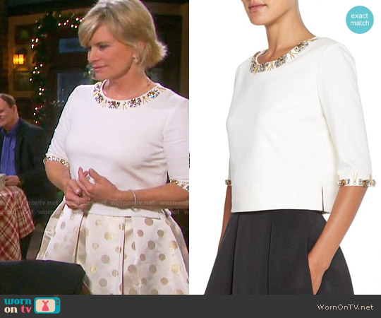 Eliza J Embellished Ponte Crop Top worn by Kayla Brady (Mary Beth Evans) on Days of our Lives