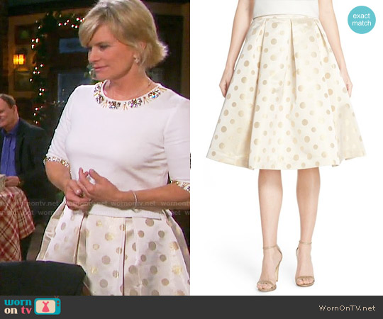 Eliza J Polka Dot Metallic Midi Skirt worn by Kayla Brady (Mary Beth Evans) on Days of our Lives