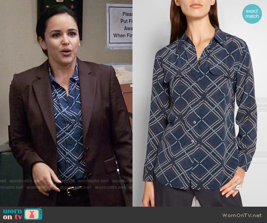 Equipment Slim Signature Print Silk Shirt in Peacoat worn by Amy Santiago (Melissa Fumero) on Brooklyn Nine-Nine