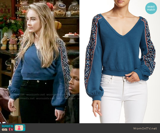 Free People Senorita Pullover in Blue worn by Maya Hart (Sabrina Carpenter) on Girl Meets World