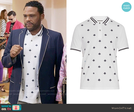 Gucci Bee and star-embroidered cotton polo shirt worn by Andre Johnson (Anthony Anderson) on Black-ish