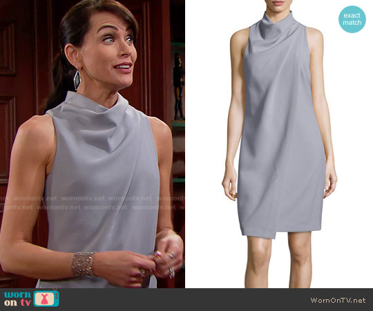 Halston Heritage Sleeveless Mock-Neck Draped-Front Dress worn by Quinn Fuller (Rena Sofer) on The Bold and the Beautiful