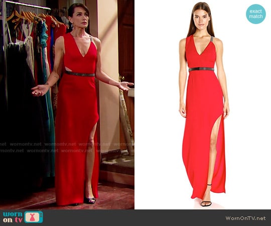 Halston Heritage V Neck Gown with Multi Chain Strap worn by Quinn Fuller (Rena Sofer) on The Bold and the Beautiful