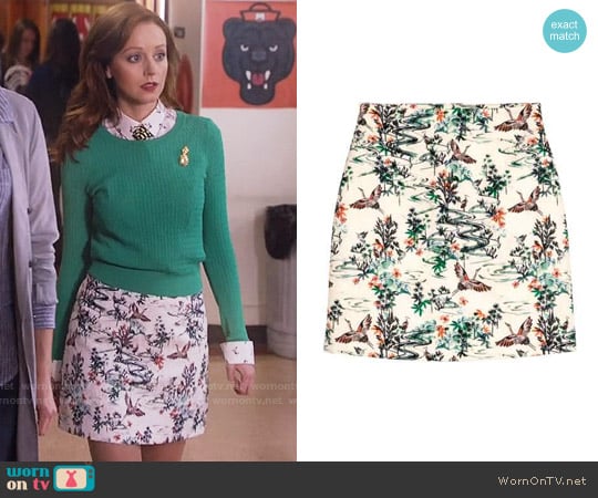 H&M Jacquard Weave Skirt in White / Birds worn by Cassandra Cillian (Lindy Booth) on The Librarians