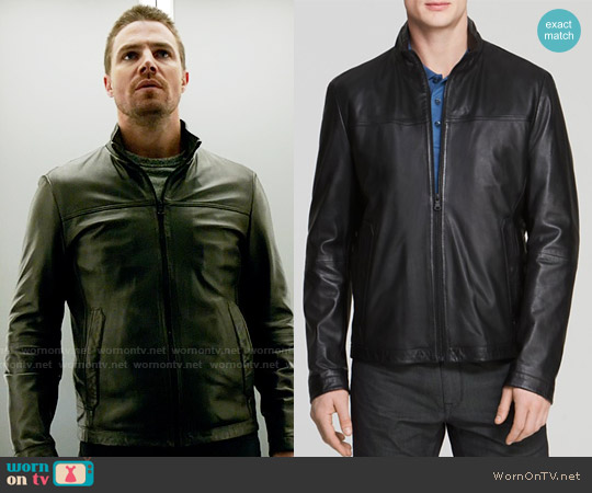 Hugo Boss Nilas Leather Jacket worn by Oliver Queen (Stephen Amell) on Arrow