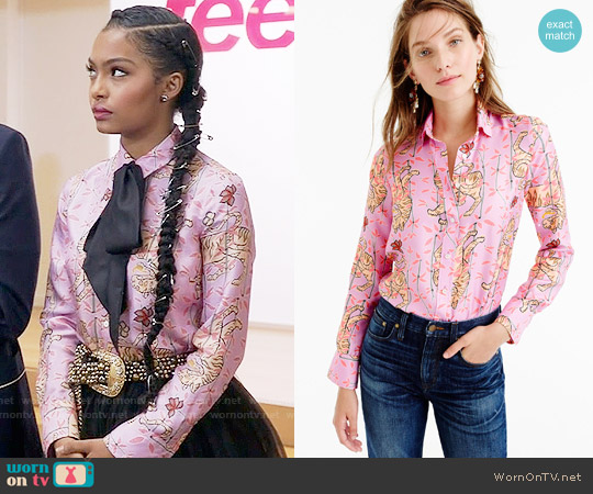 J.Crew Perfect Shirt in Pink Bengal Tiger worn by Zoey Johnson (Yara Shahidi) on Black-ish