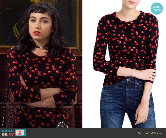 J.Crew Tippi Sweater in Cherry Print worn by Mandy Baxter (Molly Ephraim) on Last Man Standing