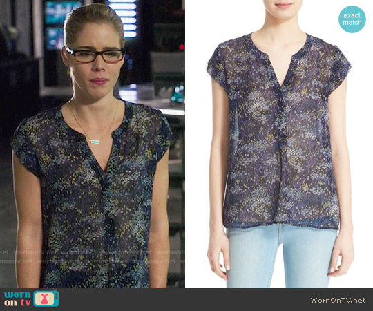 Joie Farhana Floral Print Silk Top worn by Felicity Smoak (Emily Bett Rickards) on Arrow