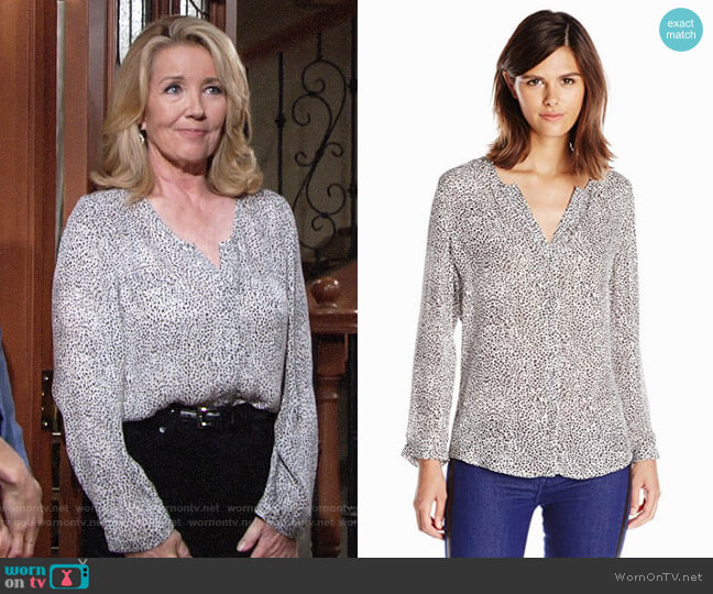 Joie Purine Leopard Print Silk Blouse worn by Nikki Reed Newman (Melody Thomas-Scott) on The Young and the Restless