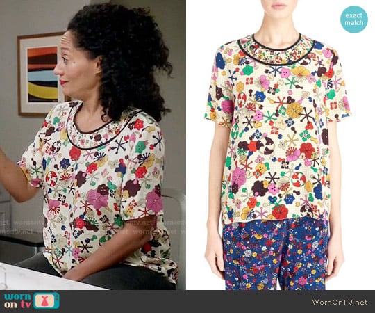Kenzo Tanami Flower Silk Crepe Top worn by Rainbow Johnson (Tracee Ellis Ross) on Black-ish