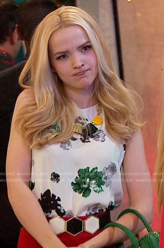 Liv’s white and green floral top and red skirt on Liv and Maddie