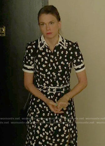 Liza’s black polka dot shirtdress on Younger