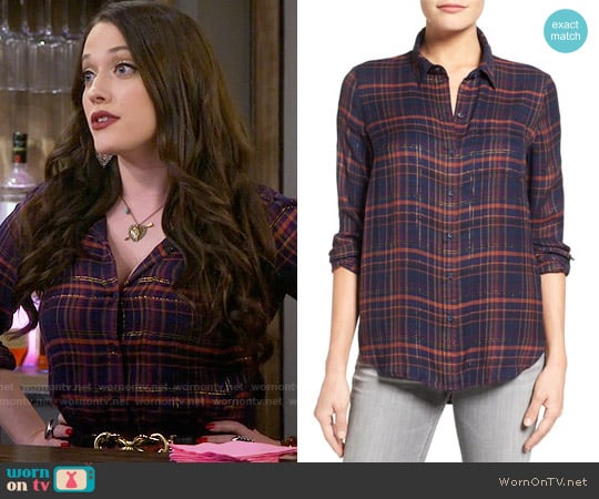 Lucky Brand Plaid Shirt in Blue Multi worn by Max Black (Kat Dennings) on 2 Broke Girls