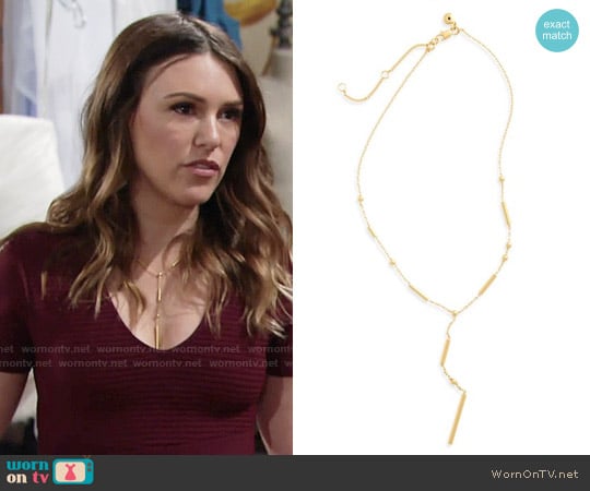 Madewell Cylinder Charm Lariat Necklace worn by Chloe Mitchell (Elizabeth Hendrickson) on The Young and the Restless