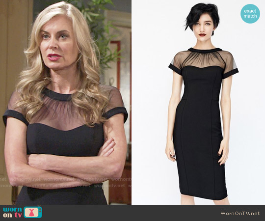 Maggy London Illusion Yoke Crepe Sheath Dress in Black worn by Ashley Abbott (Eileen Davidson) on The Young and the Restless