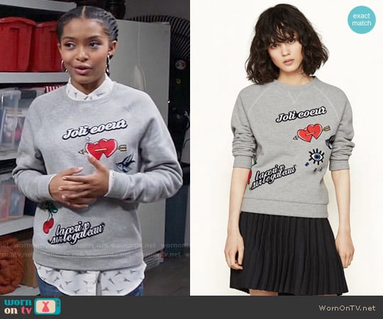 Maje Tilda Sweatshirt worn by Zoey Johnson (Yara Shahidi) on Black-ish