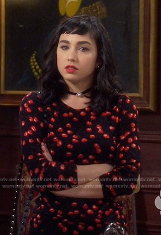 Mandy’s cherry print sweater on Last Man Standing