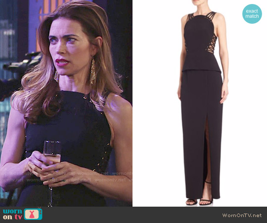 Mignon Corset-Detail Peplum Gown worn by Victoria Newman (Amelia Heinle) on The Young and the Restless