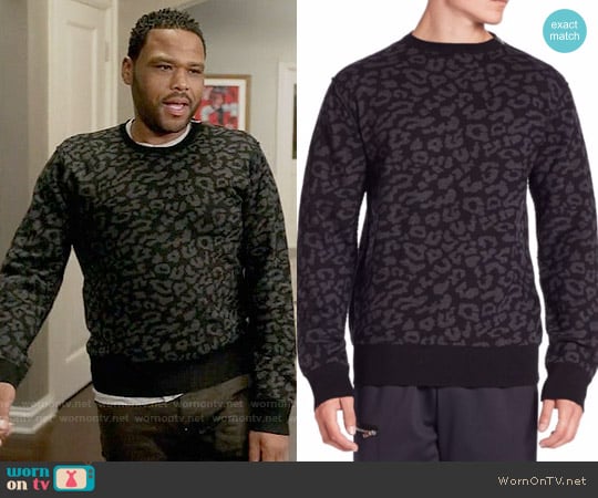 Ovadia & Sons Leopard Crewneck Merino Wool Sweater worn by Andre Johnson (Anthony Anderson) on Black-ish