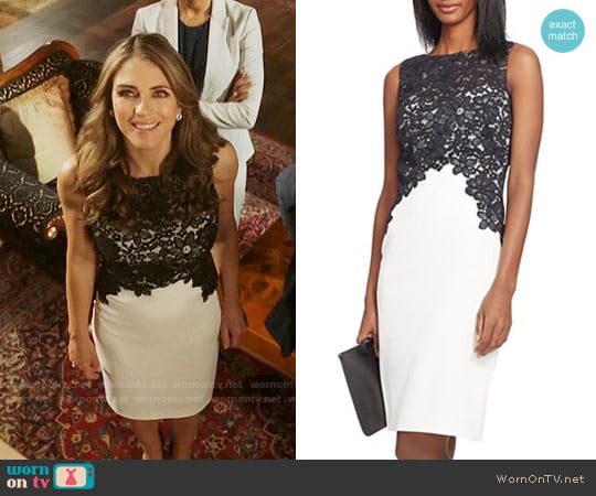 LAUREN Ralph Lauren Lace Bodice Color-Blocked Dress worn by Queen Helena (Elizabeth Hurley) on The Royals
