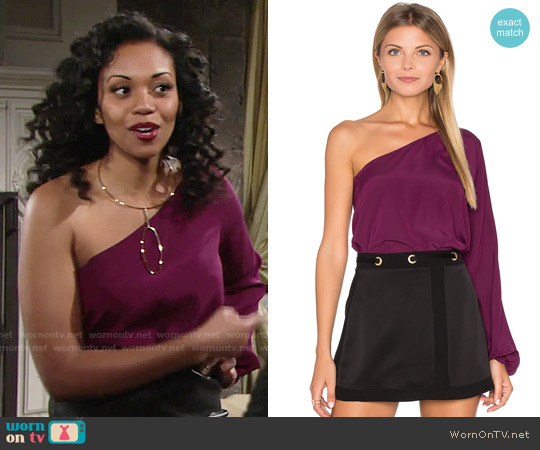 Ramy Brook Kanye Top in Sangria worn by Hilary Curtis (Mishael Morgan) on The Young and the Restless