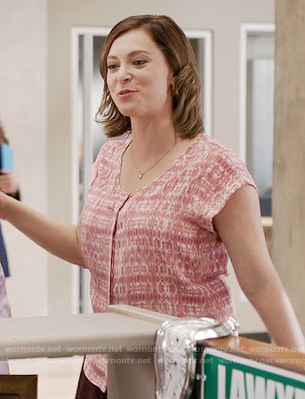 Rebecca’s coral ikat print top on Craxy Ex-Girlfriend
