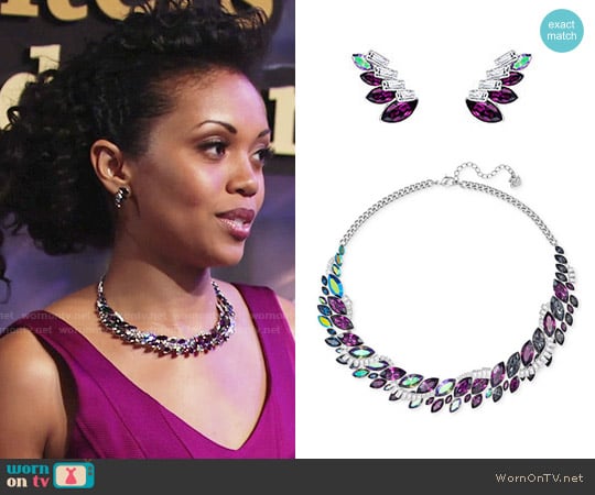 Swarovski Silver-Tone Rainbow Crystal Collar Necklace worn by Hilary Curtis (Mishael Morgan) on The Young and the Restless