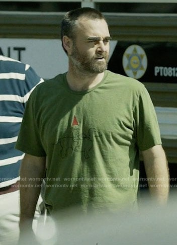 Tandy’s green t-shirt with a gnome riding a dog on Last Man on Earth