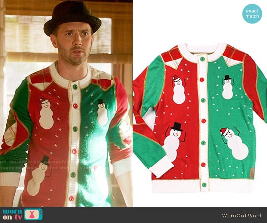 Tipsy Elves Snowmen Dancing Cardigan worn by Toby Curtis (Eddie Kaye Thomas) on Scorpion