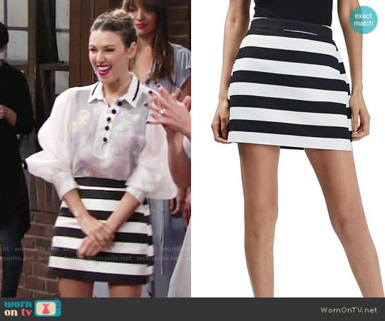 Topshop Stripe Panel A-Line Miniskirt worn by Chloe Mitchell (Elizabeth Hendrickson) on The Young and the Restless