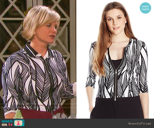 Tracy Reese Zip Cardigan in Undulating Leaves worn by Kayla Brady (Mary Beth Evans) on Days of our Lives