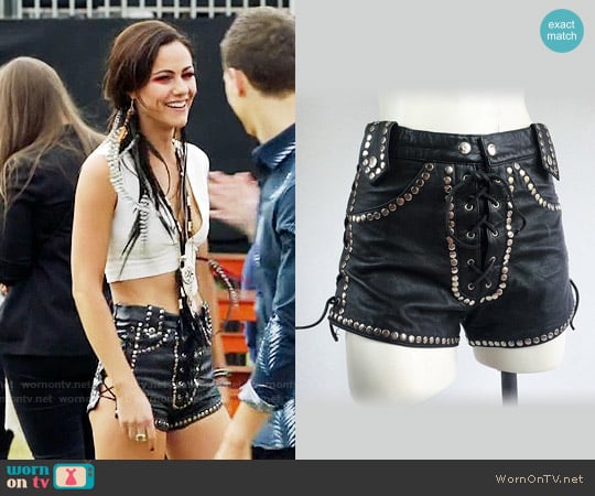 Vintage Biker Lace Up Studded High Waisted Black Leather Shorts worn by Princess Eleanor (Alexandra Park) on The Royals