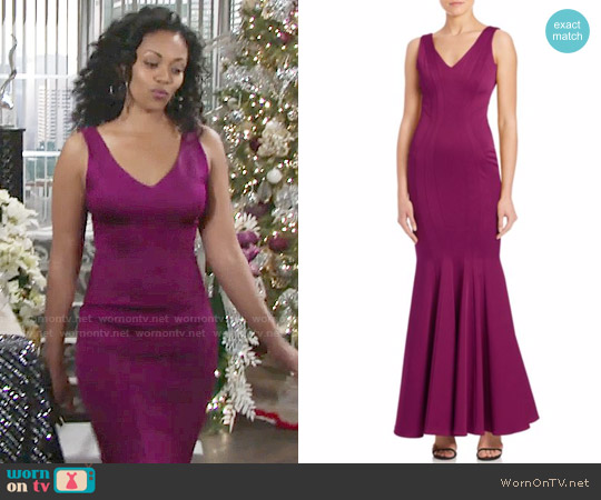 ZAC Zac Posen Ronnie Sleeveless Mermaid Gown worn by Hilary Curtis (Mishael Morgan) on The Young and the Restless