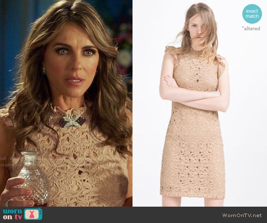 Zara Guipure Lace Tube Dress worn by Queen Helena (Elizabeth Hurley) on The Royals