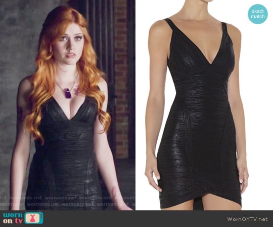 Herve Leger Ari Woodgrain Foil Print Dress worn by Clary Fray (Katherine McNamara) on Shadowhunters