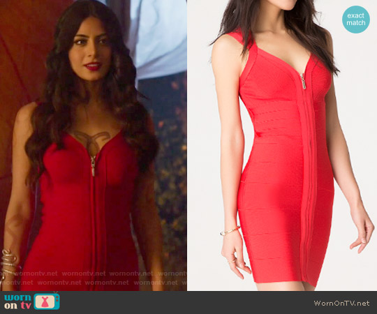 Bebe Deep V Zipper Bodycon Dress worn by Isabelle Lightwood (Emeraude Toubia ) on Shadowhunters