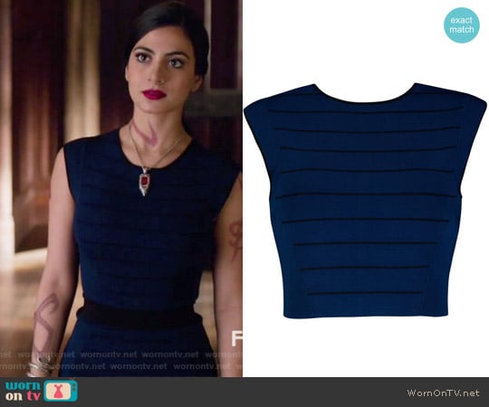 Ted Baker Blue Salsah Ottoman Knit Crop Top worn by Isabelle Lightwood (Emeraude Toubia ) on Shadowhunters