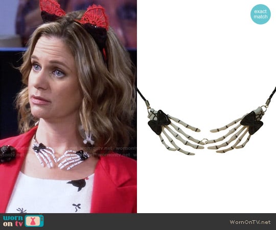 Bone Collection Skeleton Hands Choker Necklace with Bows worn by Kimmy Gibbler (Andrea Barber) on Fuller House