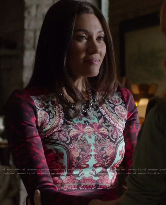 Dot’s red printed dress on Shadowhunters