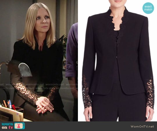 Elie Tahari Corrian Lace Cutout Sleeve Jacket worn by Christine Blair Williams (Lauralee Bell) on The Young and the Restless